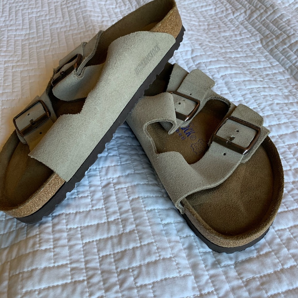 Ladies Birkenstock Soft Footbed Taupe Sandals